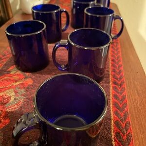 Elegant Vintage Libby Blue Glass Coffee Mugs Set
